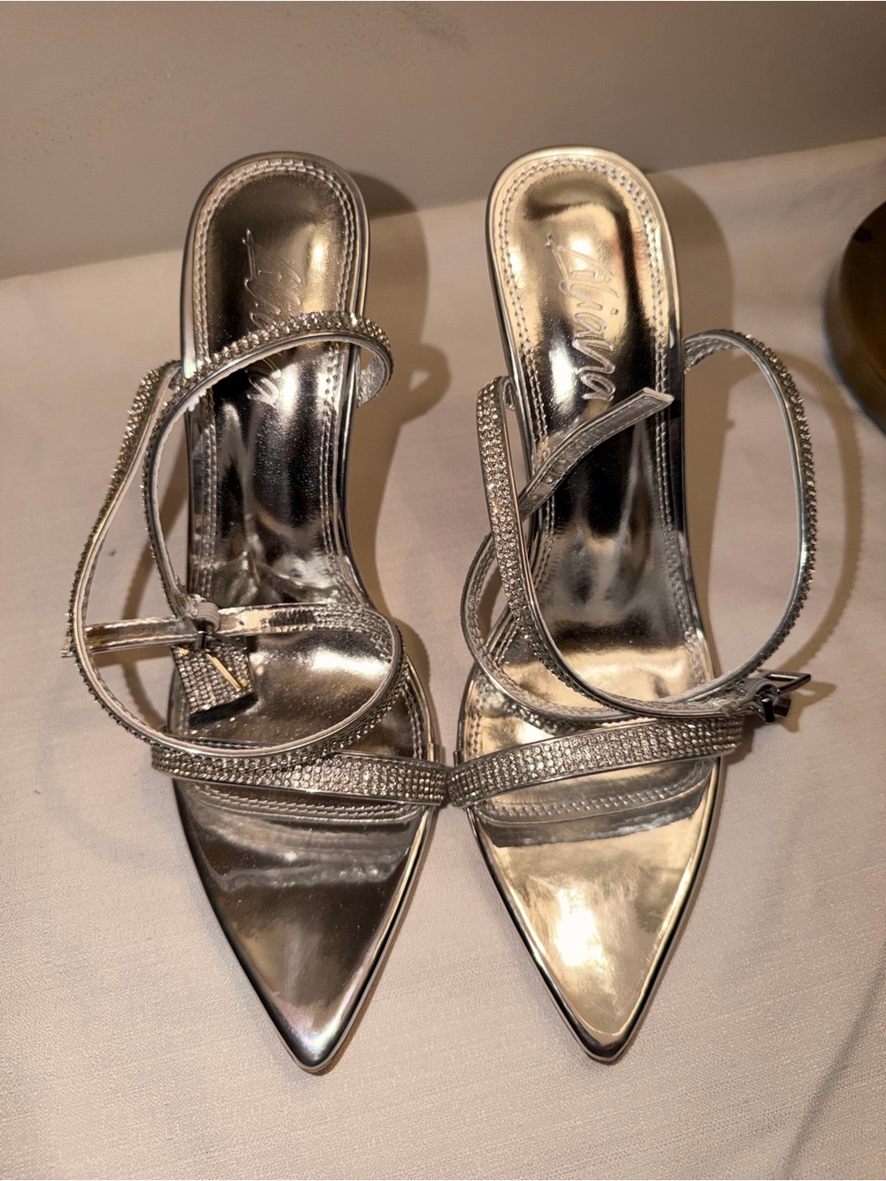 Silver Strappy Pointed-Toe Women's Heels